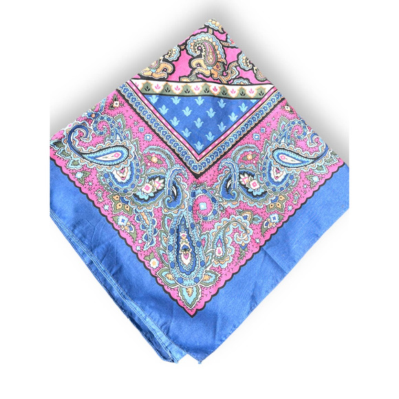 Vintage 30" Large Square PAISLEY BANDANA | Made in USA | Blue, Pink - Picture 5 of 6